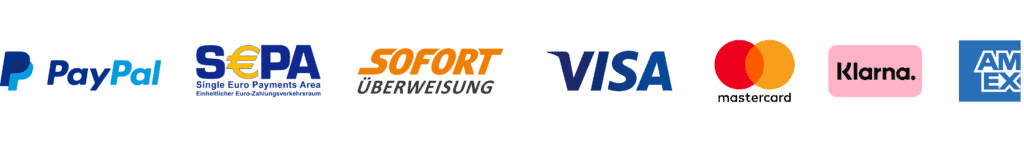 PayPal, SEPA, Sofortüberweisung, Visa, Mastercard, Klarna, American Express
