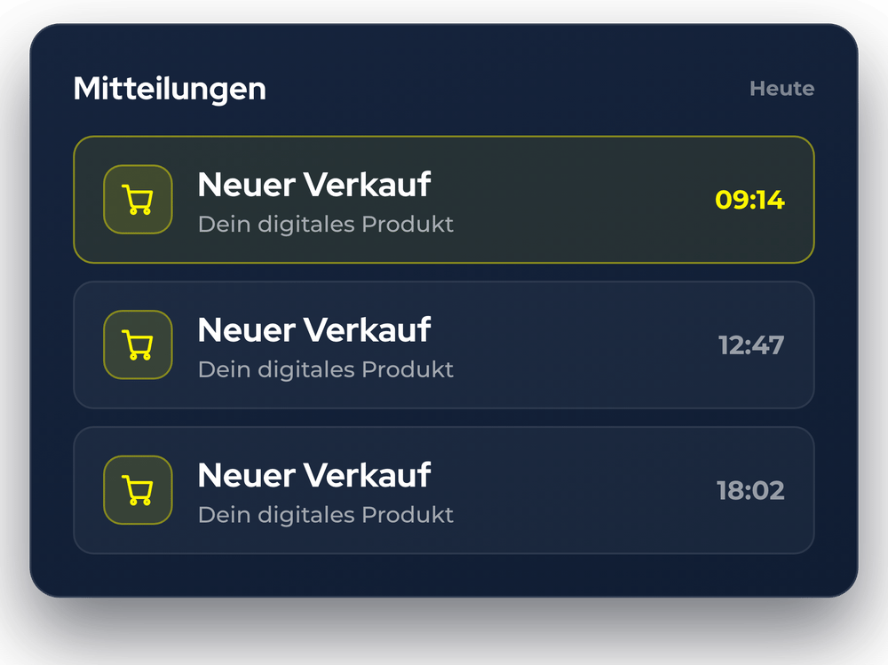 Mitteilungen: neue Verkäufe Deines digitalen Produkts